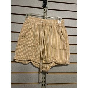 FOREVER 21 Striped Elastic Waist Paperbag Shorts Womens Medium Mustard Yellow